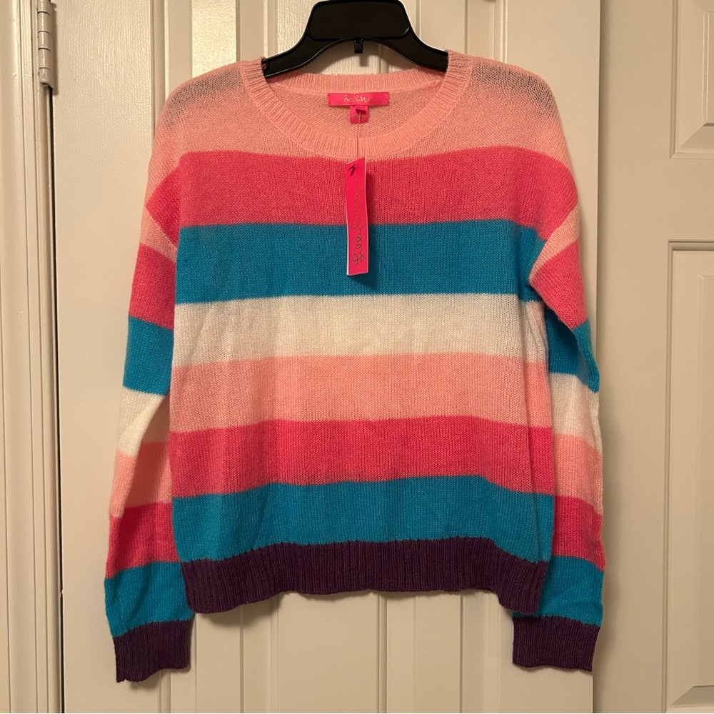Lilly Pulitzer Amala Sweater Coral Sands Lagoon Stripe Size Medium NWT